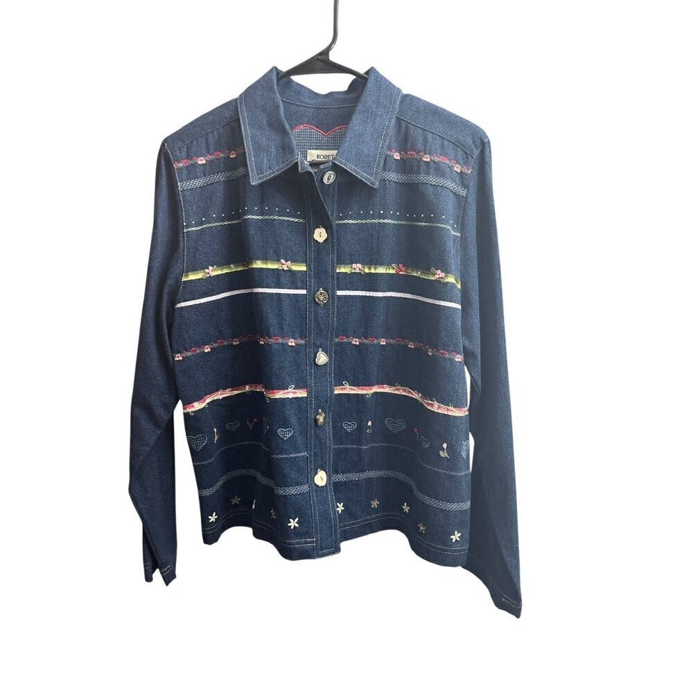 Vintage Koret City Blues Women's Medium Embellished Denim Top - Picture 2 of 7